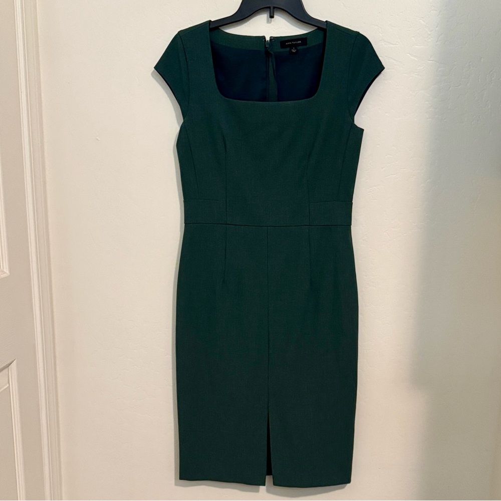 Ann Taylor Forest Green Midi Dress with Cap Sleeves
